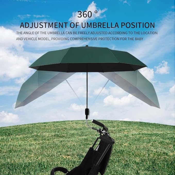 Clip-on Umbrella for Stroller Sunshade, Adjustable Steering Angle, Handle Included, Compact and Lightweight, Suitable for All Kinds of Strollers