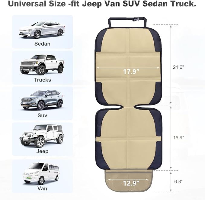 Car Seat Protector for Child Car Seat, 2 Pack Baby Car Seat Covers with Mesh Pockets & Non-Slip Backing 600D Durable Seat Protector