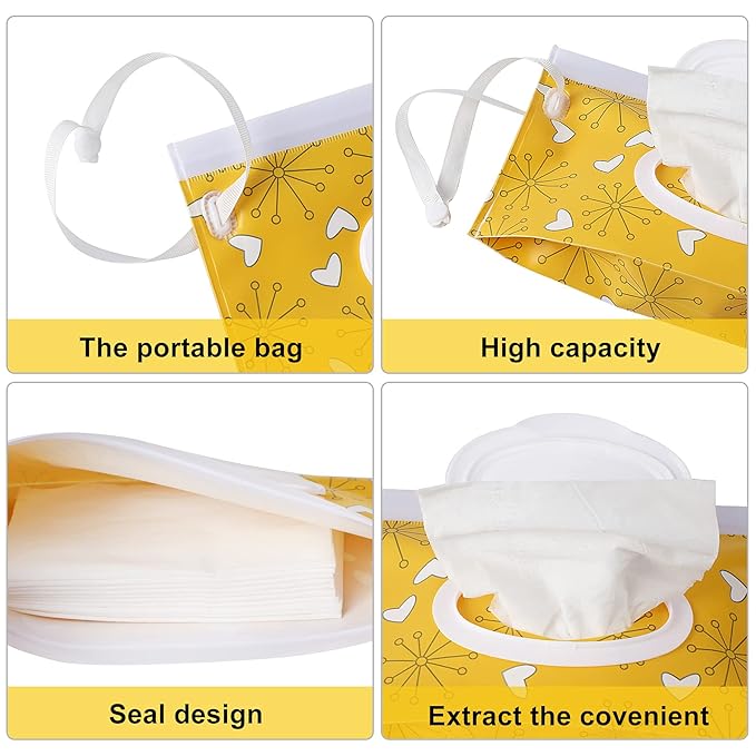 FEBSNOW 6 Pack Baby Wipes Dispenser, Portable Refillable Wipe Holder, Baby Wipes Container, Reusable Wipes Case, Baby Travel Wet Wipes Pouch