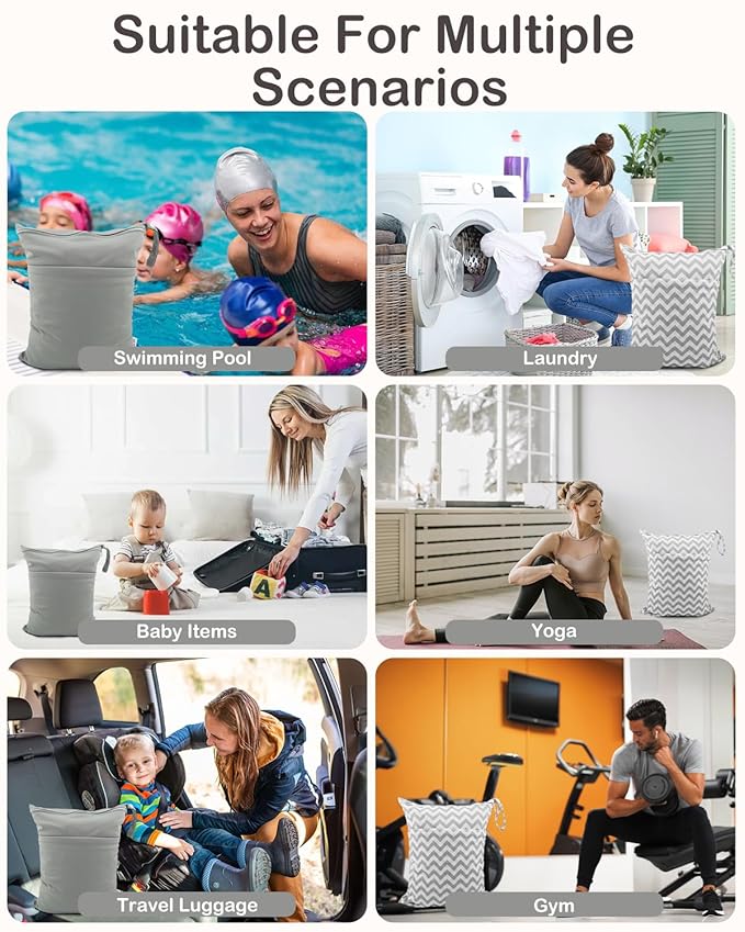 ALVABABY 2pcs Cloth Diaper Wet Dry Bags Waterproof Reusable with Two Zippered Pockets Travel Beach Pool Daycare Soiled Baby Items Yoga Gym Bag for Swimsuits or Wet Clothes L2933