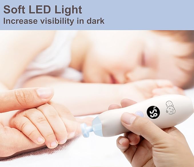 Rechargeable 22 in 1 Baby Nail Trimmer, Usage Labeled Case, 13 Extra Replacement Tools, Royal Angels Electric Nail File with LCD display, Newborn Toddler Nail Care Clipper Kit (Rechargeable,WhiteBlue)