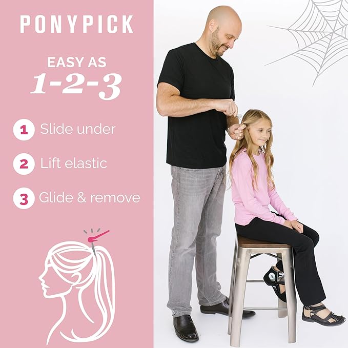 Hair Elastic Rubber Bands Cutter - Easy To Use, Pain-Free, No Hair Damage - Ponytail Tool for Kids & Toddlers (3 Packs & 50 Clear Elastics)