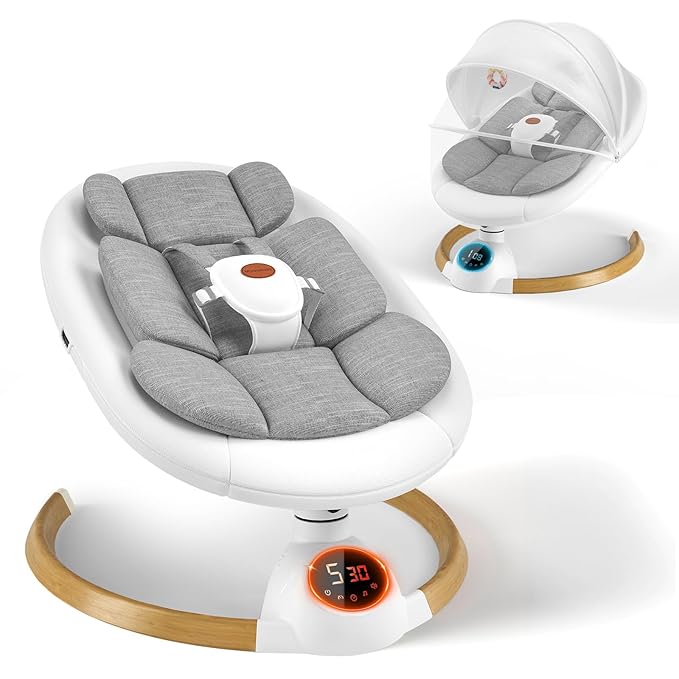 Baby Swings for Infants, Electric Baby Swing with 5 Speeds and Preset Lullabies, Portable Bluetooth Swings for Indoor & Outdoor Use