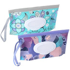 FEBSNOW 2 Pack Baby Wipe Dispenser, Reusable Portable Wipe Holder, Baby Wipes Container, Travel Baby Wipes, Refillable Wet Wipe Pouch (Floral)
