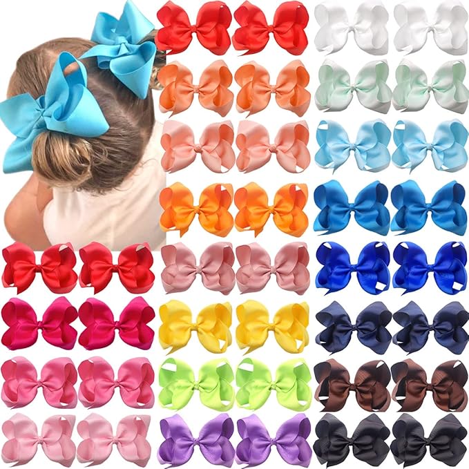 CÉLLOT Big Bows for Girls 40 PCS Grosgrain Ribbon Boutique 6 Inch Hair Bow Alligator Clips For Girls Teens Toddlers Kids in Pairs
