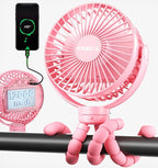 FRIZCOL 12000mAh Portable Stroller Fan, Use As Power Bank, 65H Battery Operated Fan Flexible Tripod Clip On Fans, Detachable Personal Handheld Baby Fans for Stroller, Car seat, Desk, Treadmill（Pink）