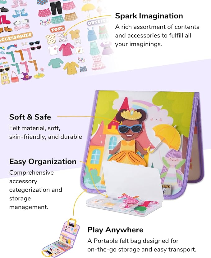 CHEFAN Felt Dress-Up Dolls Set,Pretend Play Dress Up Game with Felt Board, Outfit and Accessory Pieces,Perfect for Little Girls 3+