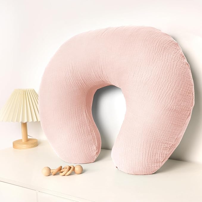 Hooyax Muslin Nursing Pillow Covers 2 Pack, Soft and Breathable Nursing Covers for Breastfeeding Pillows, Adorable Infant Feeding Pillow Slipcover for Baby Boy and Girls (Blue Pink)