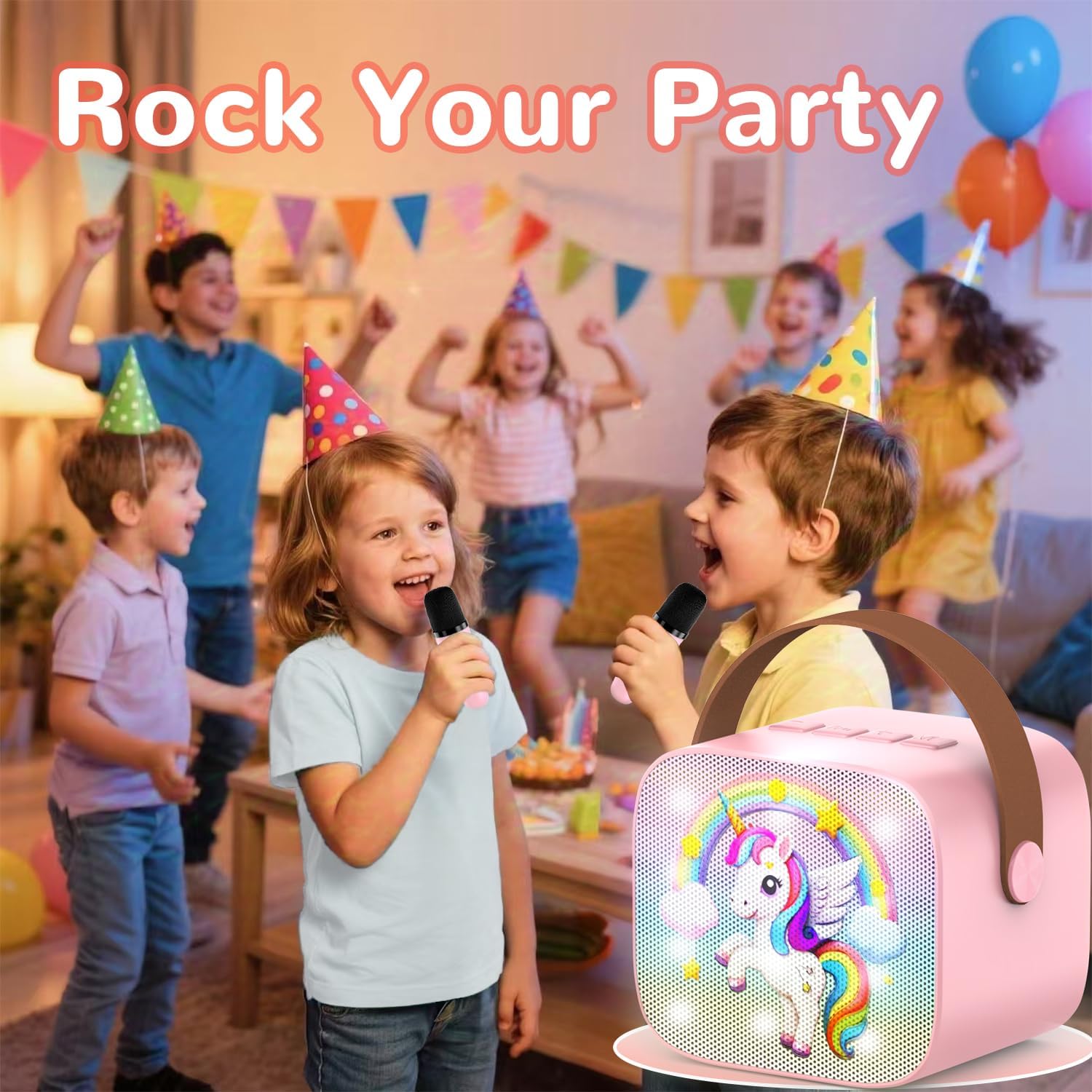 Mini Karaoke Machine for Kids Teen Adults - Toddler Toys Birthday Gift for Girls Ages 3-12, Portable Bluetooth Speaker Set with 2 Wireless Microphones fits Family Fun Home Party Outdoor, Pink