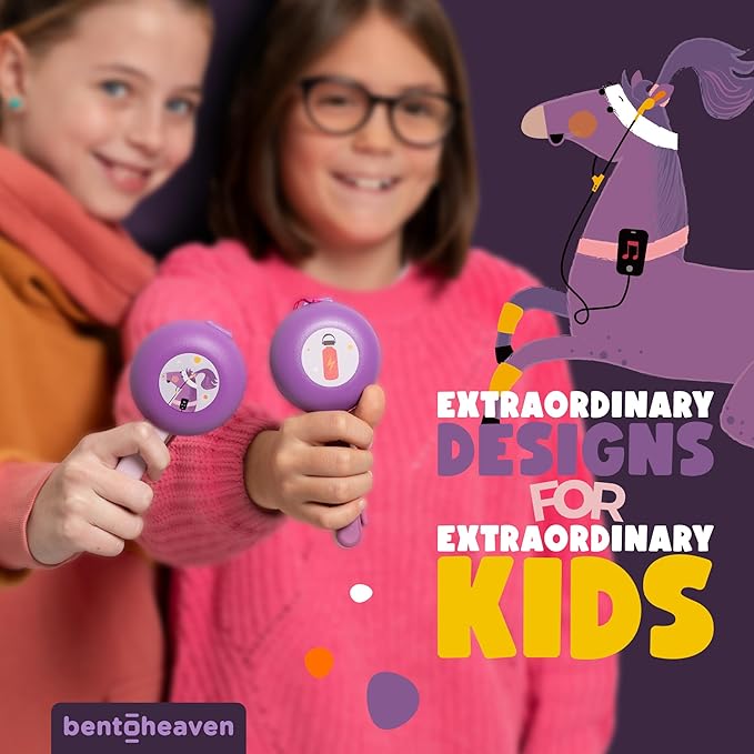 Bentoheaven Kids Travel Utensils with Case, Food-Grade Stainless Steel & BPA-Free Plastic, Travel Cutlery Set, Dishwasher Safe Fork, Spoon & Case, Reusable Flatware, Silverware for Kids (Horse)