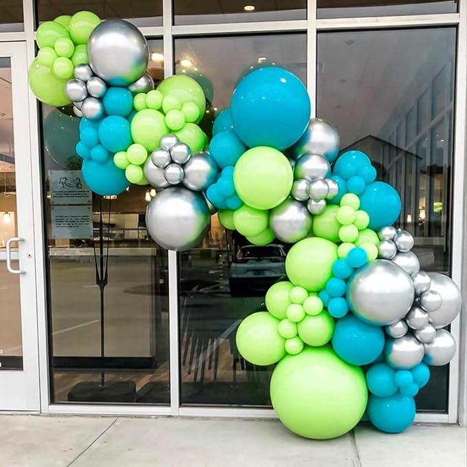 RUBFAC 129pcs Blue Green Balloons Different Sizes 18 12 10 5 Inch for Garland Arch, Green Blue Balloons for Birthday Baby Shower Gender Reveal Wedding Party Decoration