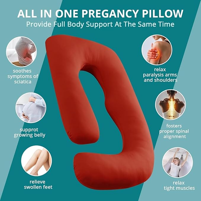 Sasttie Pregnancy Pillows for Sleeping, Jumbo U Shaped Cooling Full Body Pillow with Removable Cover, Pregnant Women Must Haves, Maternity Essential, Orange