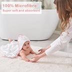 Viviland Baby Towels and Wash Cloths Set - Hooded Towels, Face Towels, Burp Cloths or Wipes - Absorbent Bath Towels - 6-Pack, Size 28 x 28 Inch (Pink Unicorn)