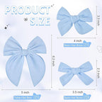 DEEKA 4 PCS Blue Cotton Linen Hair Bows 3 Styles 5" & 4" Handmade Hair Bow set for Toddler Girls Alligator Hair Clips Knot Bows Hair Accessories for Little School Girls (Blue)