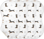 4 Pack Muslin Burp Cloths Dachshund Dogs White Cotton Baby Burp Cloths Extra Absorbent and Soft Spit Up Rags for Baby Boys Girls 22x11 Inch