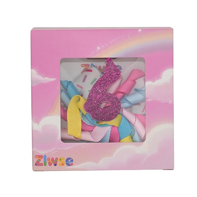 Sixth Birthday Hair Bow for Baby Girls 1 2 3 4 5 6 Years Sprinkle Decorations Party Hair Clip Accessories for Six 6th Birthday Glitter Colorful like Cupcake