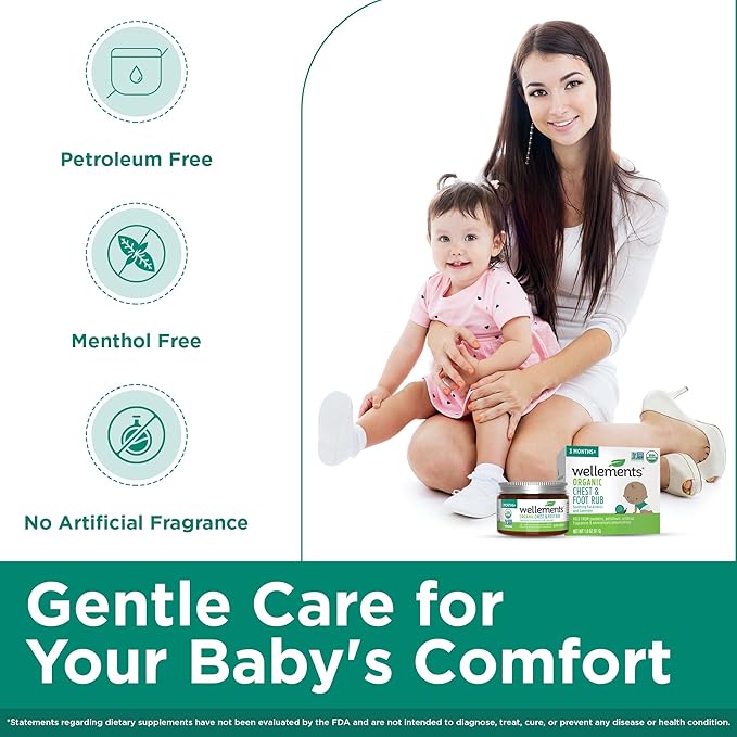 Wellements Organic Baby Chest & Foot Rub for 3 Months+ (1.8 Fl Oz) | Soothes & Comforts | Baby congestion relief* with Eucalyptus and Lavender | Free From Petroleum, Menthol and Artificial Fragrance