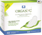 Organyc - 100% Certified Organic Cotton Inside and Out Feminine Pads, Sanitary Napkin 40 Count, Moderate Flow, Regular Absorbency, New Larger Size Packaging