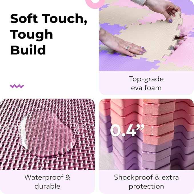 MioTetto Foam Floor Tiles for Kids - Non-Toxic Soft Comfortable Baby Play Mat, Thick Tummy Time Mat, Interlocking Foam Tiles for Development & Crawling, Soft Cushioned Play mat for Babies 6-12 Months