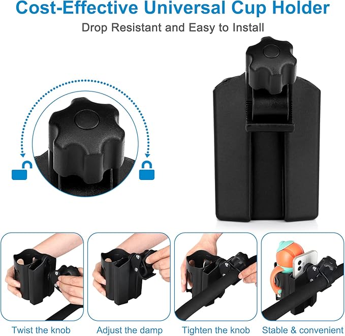 Accmor Stroller Cup Holder with Phone Holder, Universal Cup Holder, Bike Cup Holder, 360° Rotatable Large Caliber Drinks Holder for Stroller, Bike, Wheelchair, Walker