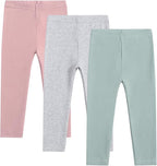 Toddler Organic Cotton Girls Leggings Casual Basic Leggings Full Length Bottom Solid Color 3 Pack