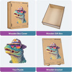 Wooden Puzzles for Adults, Glasses Crocodile Jigsaw Puzzles 200 Pieces Animal Unique Shaped Wood Cut Puzzle Gifts for Adults and Kids, Family Puzzle Games