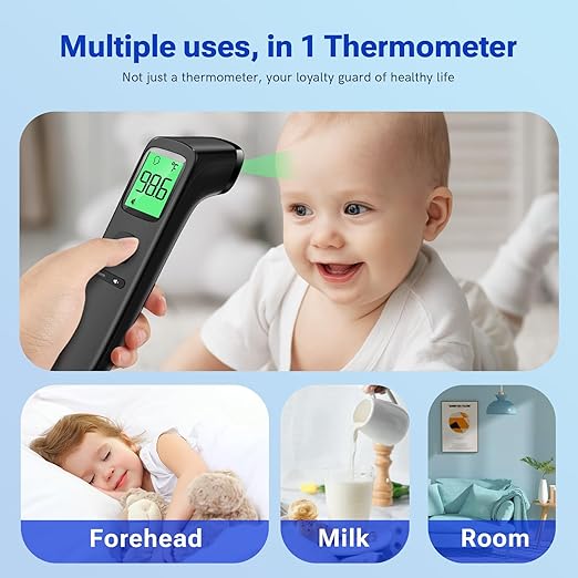 Forehead and Ear Thermometer for Adults and Kids, Fast Accurate Thermometer with Fever Alarm, 1S Reading & Silent Mode, Easy to Use for Baby, Kids & Elderly (Black)