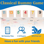 Deluxe Rummy Cube Game Set 6 Colors with 8 Wooden Racks 162 Rummy Tiles, Travel Family Board Game for Adults and Kids
