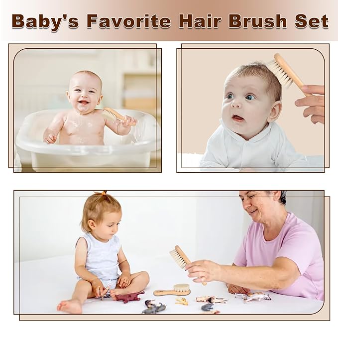 Baby Hair Brush, 2 Packs - Natural Wooden Brush with Premium Goat Bristle, Ideal for Newborns & Toddlers, Promotes Healthy Hair Growth, Prevents Scalp Irritation, Off-white