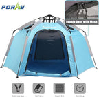 Portable Hexagon Kids Play Tent with LED Strip Lights Indoor Children Play House Easy Set-up Space Tent Dream Tent for Night.4-5 Person Birthday Gifts