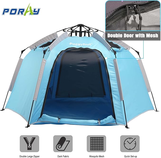 Portable Hexagon Kids Play Tent with LED Strip Lights Indoor Children Play House Easy Set-up Space Tent Dream Tent for Night.4-5 Person Birthday Gifts