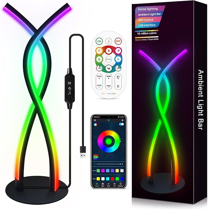 Daymeet LED Table Lamp, Modern Bedside Light Desk Nightstand Lamp RGBICW Color Changing Dimmable with Remote Music Sync Smart Bluetooth APP Control Night Light 5V USB Unique Desk Lamp for Bedroom Home