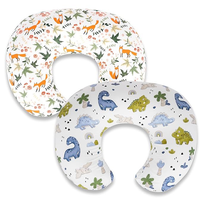 Nursing Pillow Covers 2 Pack – Soft Breathable Cotton, Fits Standard Breastfeeding Pillows, Washable & Hypoallergenic for Newborn Baby Girls & Boys,Cover Only