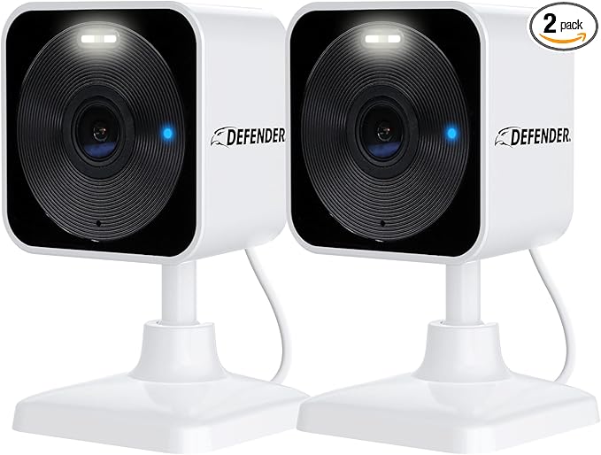 Defender GO 2K AI Powered WiFi Indoor/Outdoor Home, Business, Pet, Baby Security Camera, AI Detection, Dual Band, Spotlight/Siren, Color Night Vision, 2-Way Talk, Works with ClearVu App, 2 Pack
