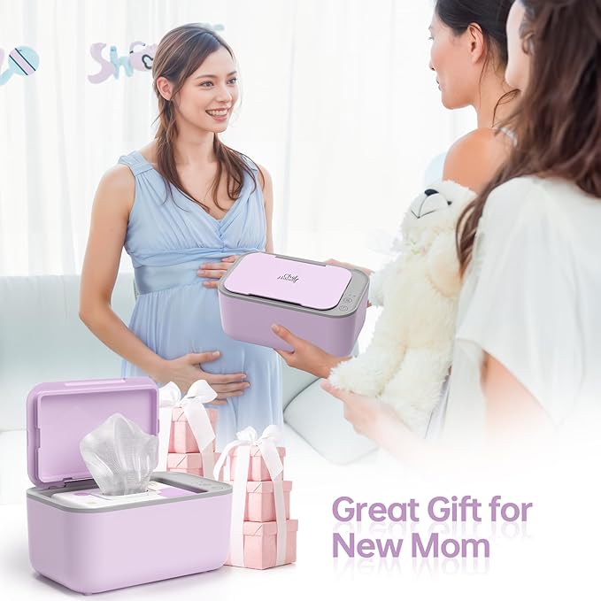 Chefhandy Wipe Warmer with Adjustable Temperature, Silent Heating & Large Capacity | Constant Warmth for Baby or Adult Wipes, Purple