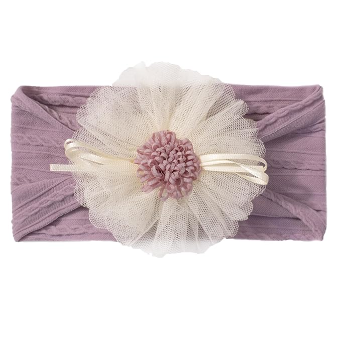 Baby Girls Sunflower Headbands, 3 Pack Baby Hairband Hair Bows Lace and Stretchy Elastic Accessory for Newborn Infants Toddlers (Purple+Blue+Pink, One Size(Stretchy))