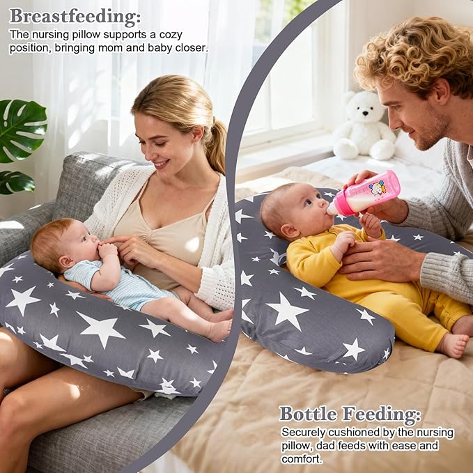 Nursing Pillow, Breastfeeding Pillow for Breastfeeding & Bottle Feeding, Standard Size Breathable with Washable Cover, Hypoallergenic, Tummy Time & Sitting Support (0-18Months)
