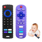 2-Pack Silicone Baby Teething Toys, TV Remote Teethers for 6-12-18 Months Infant, Fire Stick Remote Control Shape Baby Silicone Teethers, Chew Toys for Boys and Girls (New-F Black+R Purple)