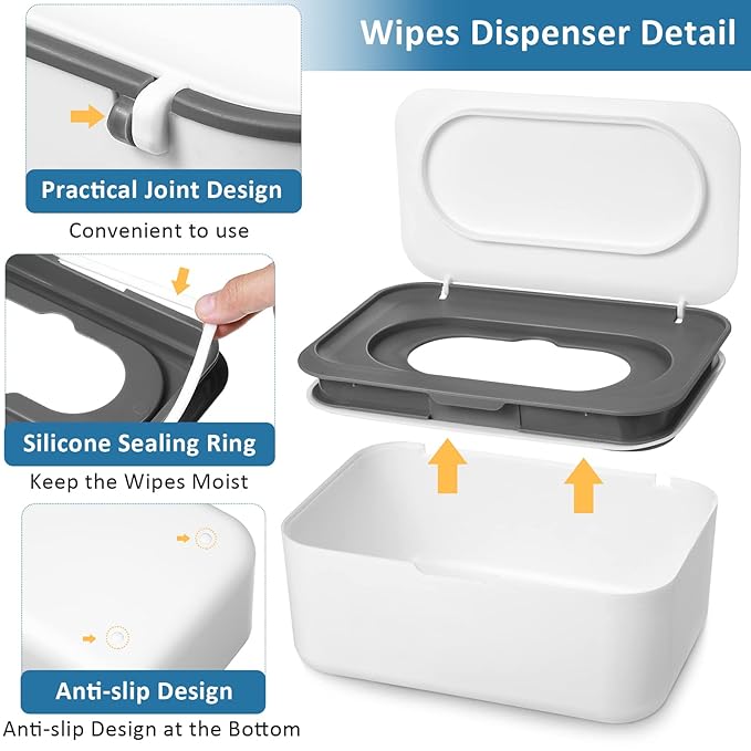 4 Pieces Wipes Dispenser Baby Wipes Case Container Case Wet Wipe Holder with Sealing Design Refillable Baby Wipe Dispenser Easy Open and Close (Gray)