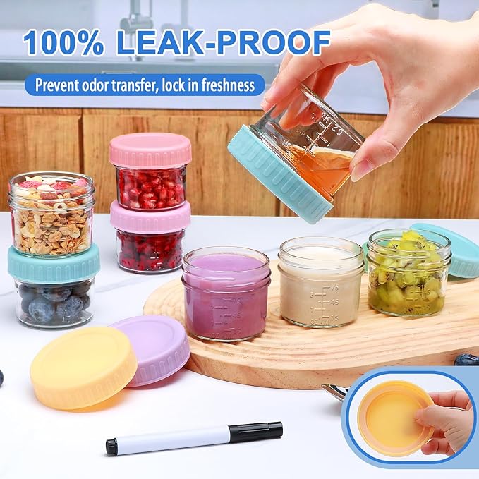 Accguan 6 Pack Glass Baby Food Storage Containers, 4 oz Baby Food Jars with Lids, Baby Food Maker for Microwave & Dishwasher Freezer Safe,BPA Free