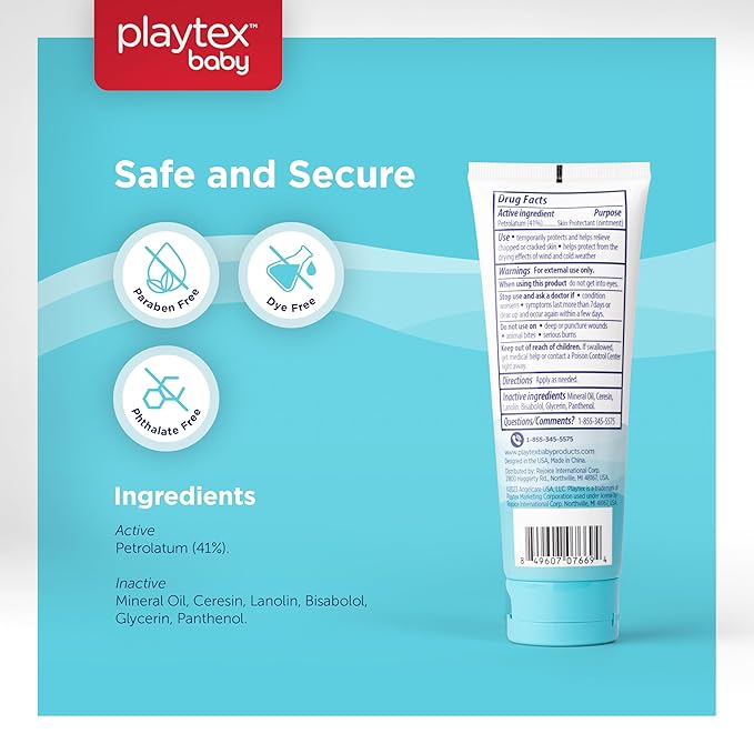 Playtex Baby Healing Ointment, 3 oz. Tube, 3-Pack, Dermatologist Tested, Fragrance Free, Hypoallergenic, Free of Dye, Parabens and Phthalates