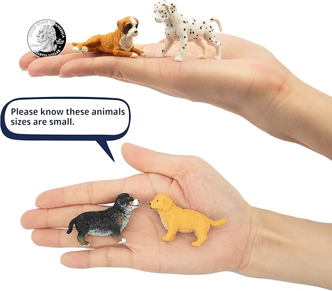 Toymany 12PCS Mini Dog Figurines Playset, Realistic Detailed Plastic Puppy Figures, Hand Painted Emulational Tiny Dogs Animals Toy Set, Cake Toppers Christmas Birthday Gift for Kids Toddlers