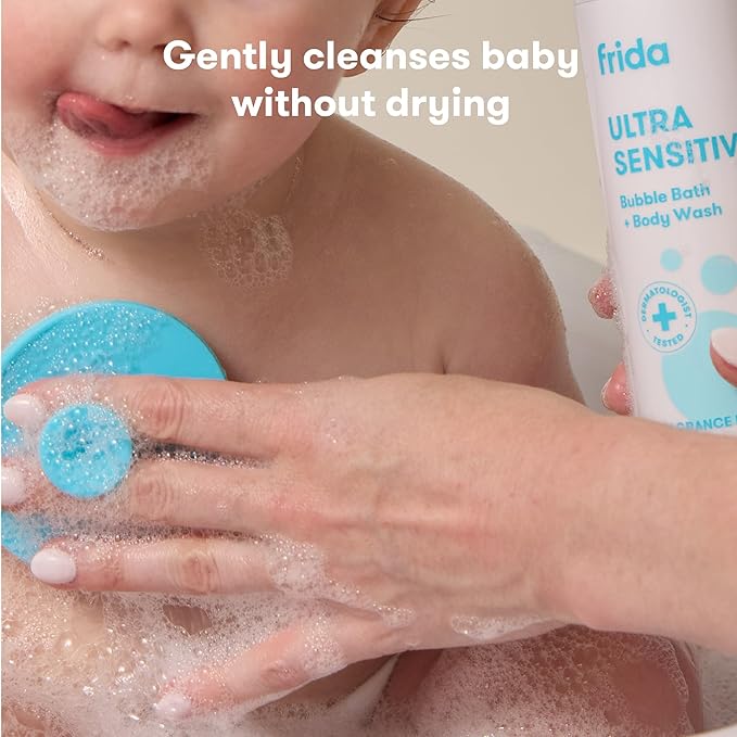 Frida Baby Unscented Fragrance-Free Bubble Bath + Body Wash, Oat & Chamomile Toddler & Baby Body Wash for Sensitive Skin, Dermatologist Tested, Tear-Free, Hypoallergenic, Safe for Skin, 10oz