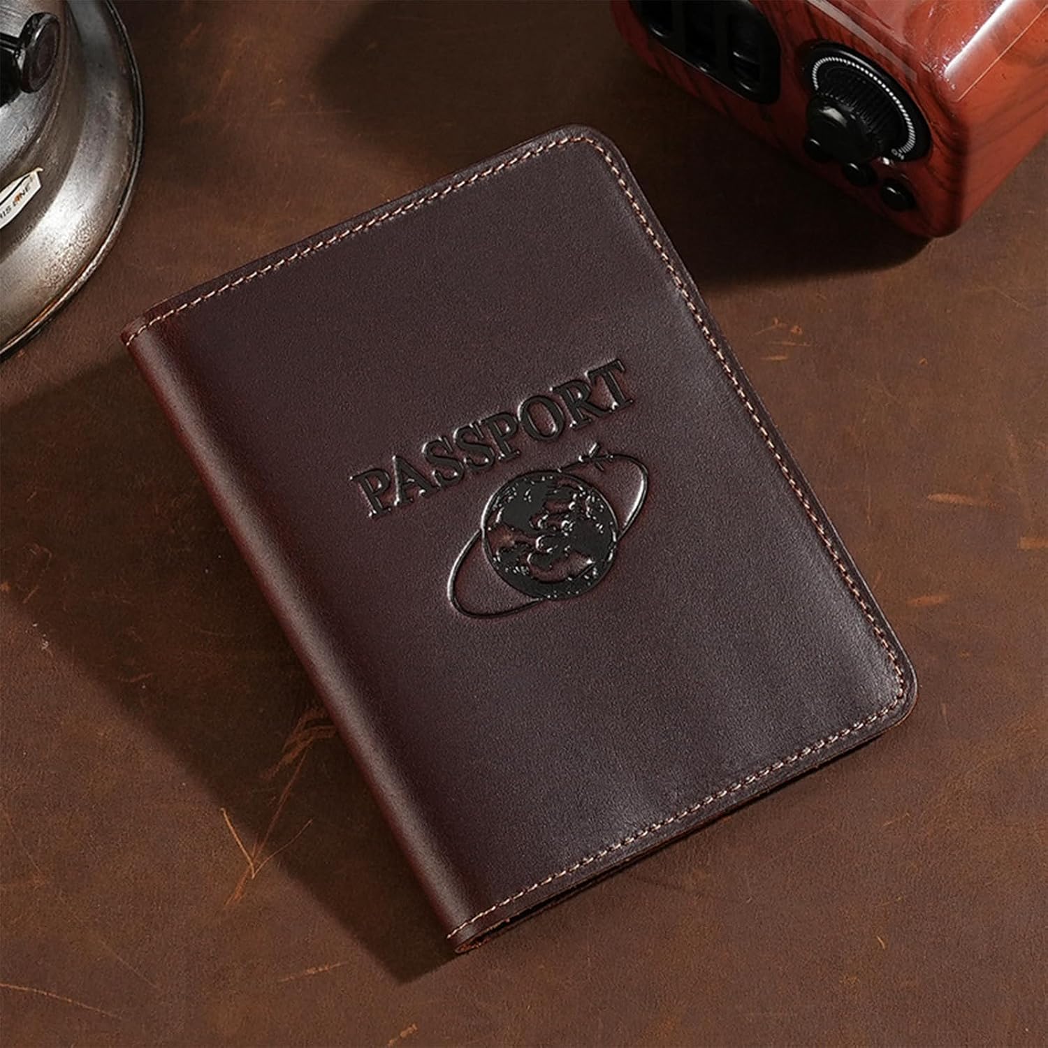 BIAOTIE Premium Leather Passport Holder Covers, Rfid Travel Wallet Passport Document Holder, Travel Essentials Wallet Cover Case for Men and Women (Coffee Brown)