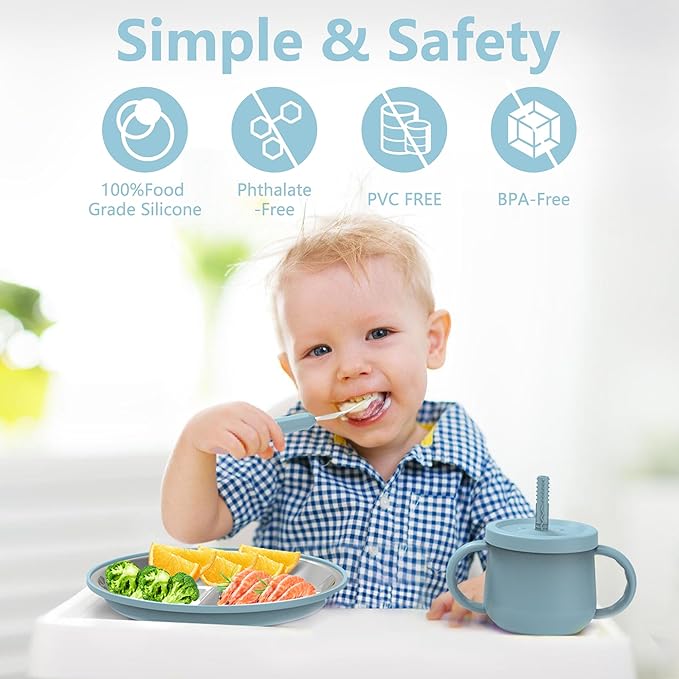 13 Pack Silicone Baby Feeding Set, BPA-Free Toddler Feeding Supplies, Include Suction Plates, Baby Bowls, Silicone Fork & Spoon, and More, First Stage Baby Dish Set - 6+ Months