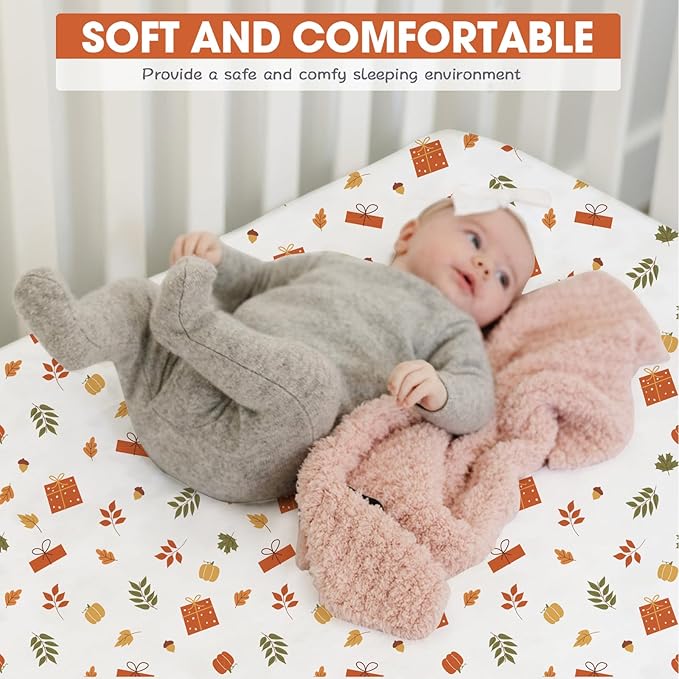 Bimocosy Crib Sheets for Boys Girls, Fitted Crib Sheet 4 Pack for Standard Crib and Toddler Mattresses, Super Soft Breathable Microfiber Baby Sheet 28"x 52", Dinosaur/Leaves/Khaki/Beige