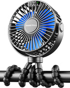 SWEETFULL Portable Stroller Fan with Display 4000mAh Battery Powered Mini Clip On Fan, 4-Speed Rechargeable Small Personal Cooling for Baby Car Seat Crib Travel - Black