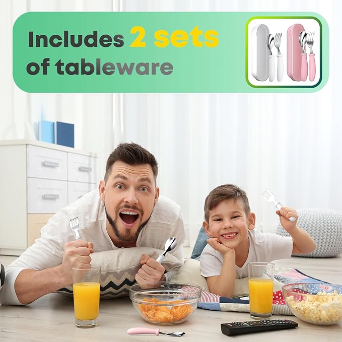 Toddler Utensils, Toddler Forks and Spoons, Baby Utensils Set with Storage Box for Self Feeding Safe, Dishwasher Safe (2 Set with Case)