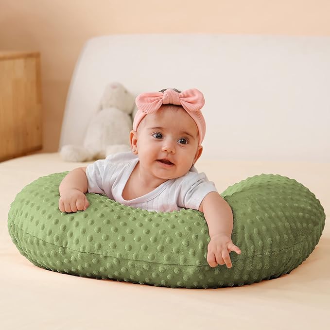 Nursing Pillow and Positioner, Breastfeeding, Bottle Feeding, Baby Sitting Support with Removable Ultra Soft Cover, Tummy Time Support for Baby Boys and Girls (Sage)