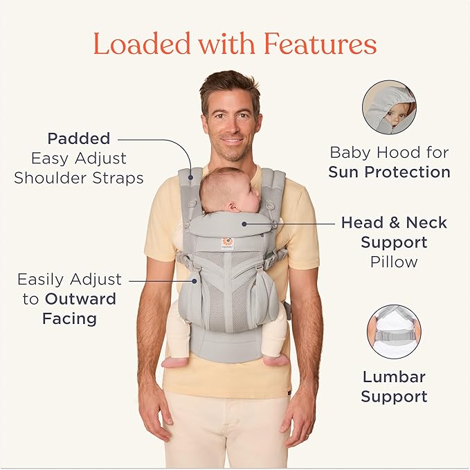 Ergobaby Omni Classic Baby Carrier Newborn to Toddler - Breathable Baby Carriers for Summer - All-Position Carrier with Lumbar Support (7-45 Pounds), Mesh, Pearl Grey